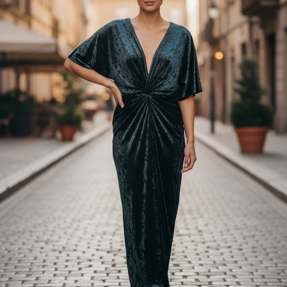 Zara Black Velvet Midi Dress